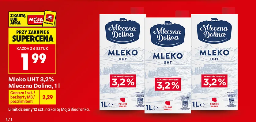 Mleko UHT Mleczna Dolina 3,2% promocja w Biedronka