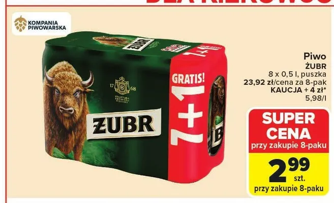 Piwo Żubr 8-pak 500ml promocja w Carrefour Market