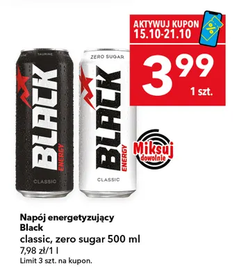 Napój energetyzujący Black zero sugar promocja w LEWIATAN