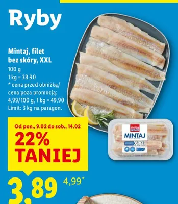 Mintaj, filet bez skóry, XXL promocja w Lidl
