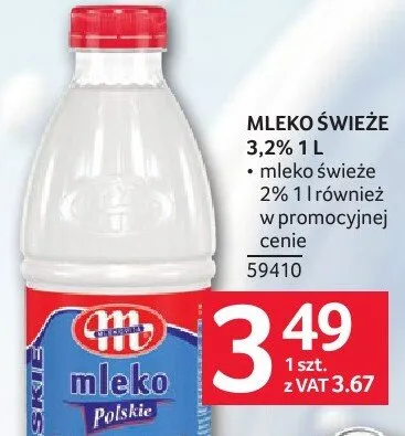 Mleko świeże 3.2% 1l Mlekovita promocja w Selgros