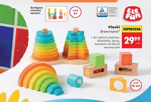 Klocki drewniane klocki sensoryczne Ele Fun promocja w Biedronka