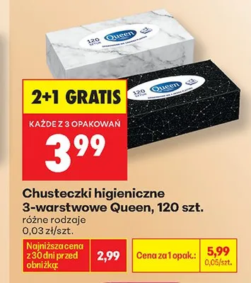 Chusteczki higieniczne Queen 3-warstwowe promocja w Biedronka