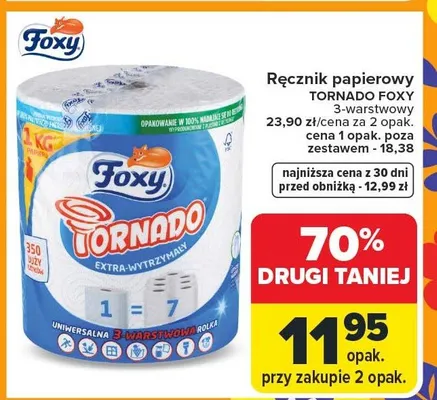 Ręcznik papierowy Tornado 3-warstwowy promocja w Carrefour Market