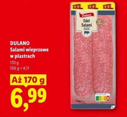 Salami wieprzowe w plastrach DULANO promocja w Lidl