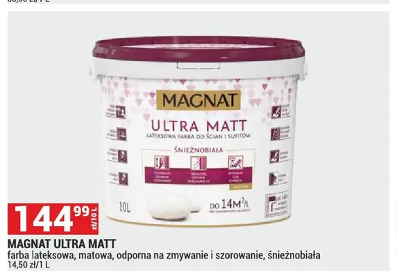 Farba lateksowa matowa Magnat Ultra Matt śnieżnobiała promocja w Merkury Market