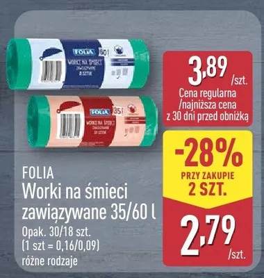 Worki na śmieci zawiązywane 35/60l promocja w Aldi