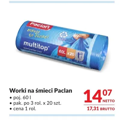 Worki na śmieci Paclan 60 l promocja w Makro