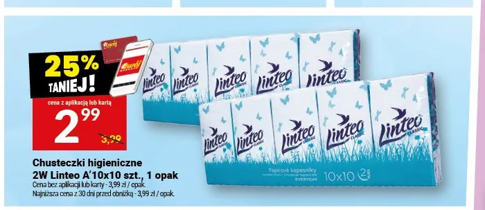 Chusteczki higieniczne 2W Linteo promocja w Twój Market