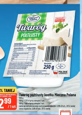 Twaróg półtłusty kostka Mleczna Polana promocja w POLOmarket