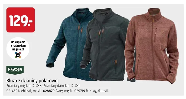 Bluza z dzianiny polarowej Kayoba Outdoor różowa damska promocja w Jula