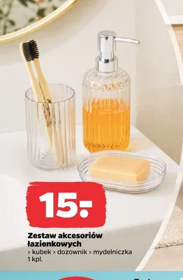 Zestaw akcesorów łazienkowych bambus promocja w Netto