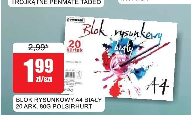 Blok rysunkowy A4 biały Polsirhurt promocja w Bingo