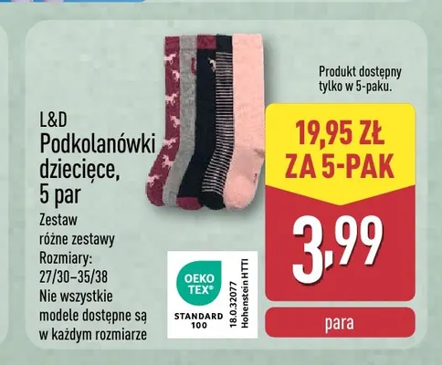 Podkolanówki dziecięce 5-pak L & D promocja w Aldi