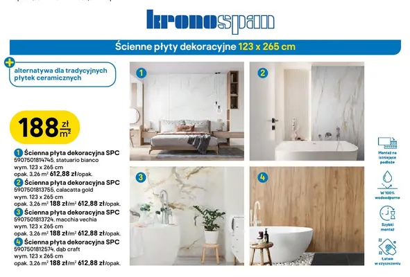 Ścienna płyta dekoracyjna Spc Calacatta Gold Kronospan promocja w Castorama