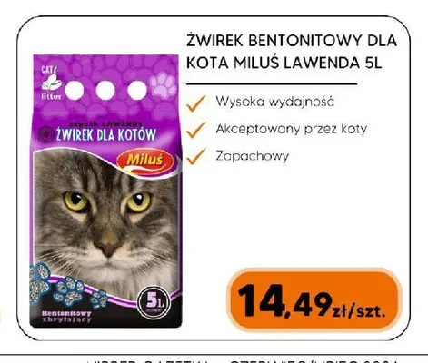 Żwirek bentonitowy dla kota Miluś lawenda promocja w HIPPER.pl