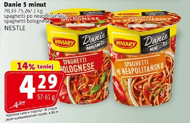 Danie 5 minut Winiary Spaghetti Bolognese Nestle promocja w Prim Market