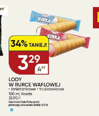 Lody w rurce waflowej Nordis truskawkowe promocja w Chata Polska