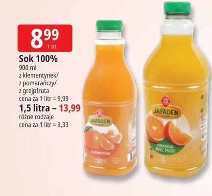 Sok z pomarańczy Jafaden 100% promocja w Leclerc