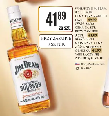 Whiskey Jim Beam 40% promocja w Dino