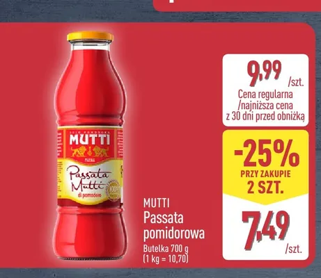 Passata pomidorowa Mutti promocja w Aldi
