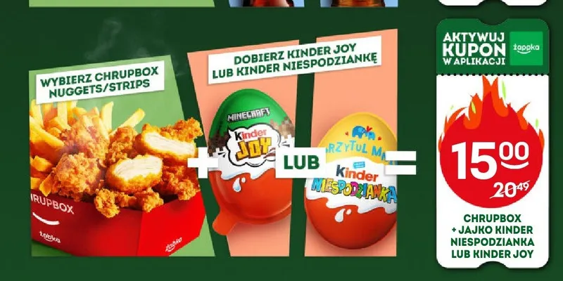 Zestaw Chrupbox nuggets lub strips + jajko Kinder Niespodzianka lub Kinder Joy promocja w Żabka