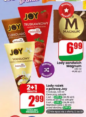 Lody rożek z polewą Joy waniliowy promocja w Dino
