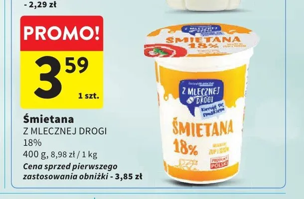 Śmietana Z Mlecznej Drogi 18% promocja w Intermarche