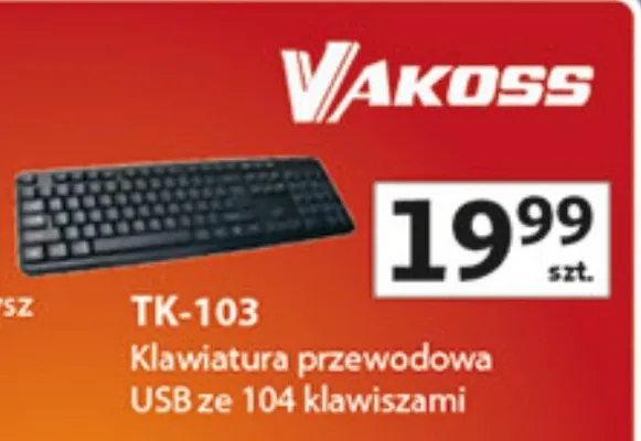 Klawiatura przewodowa USB ze 104 klawiszami TK-103 promocja w Auchan