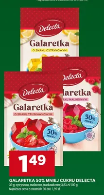 Galaretka 50% mniej cukru Delecta o smaku truskawkowym promocja w Stokrotka