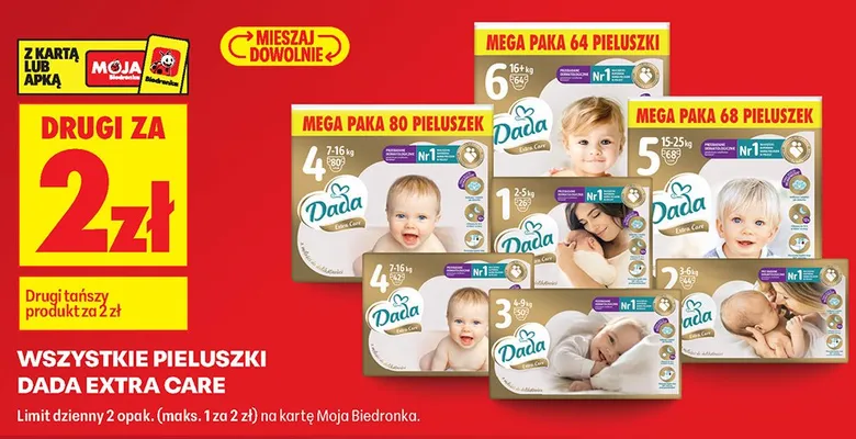 Pieluszki Dada Extra Care rozmiar 2 promocja w Biedronka