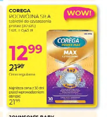 Tabletki do czyszczenia protez Corega Podwójna Siła promocja w Drogerie Jawa