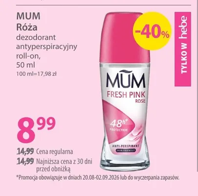 Dezodorant antyperspiracyjny roll-on Mum Róża promocja w Hebe