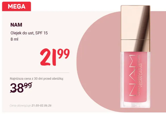 Olejek do ust SPF 15 NAM promocja w Rossmann