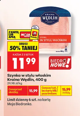 Szynka w stylu włoskim Kraina Wędlin promocja w Biedronka