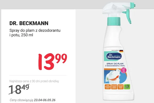 Spray do plam z dezodorantu i potu Dr. Beckmann promocja w Rossmann
