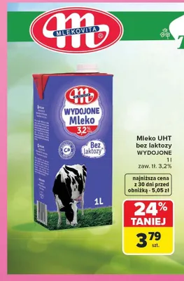 Mleko UHT bez laktozy Wydojone 3,2% promocja w Carrefour