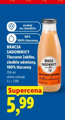 Sok Tłoczone Jabłko słodkie odmiany Bracia Sadownicy promocja w Lidl