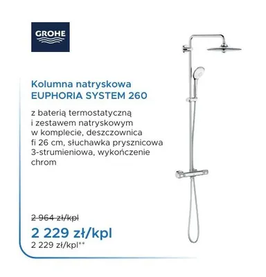 Kolumna natryskowa GROHE Euphoria System 260 promocja w Blu Salony Łazienek