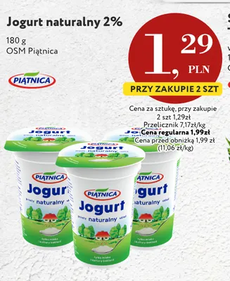 Jogurt naturalny Piątnica 2% promocja w Market Point
