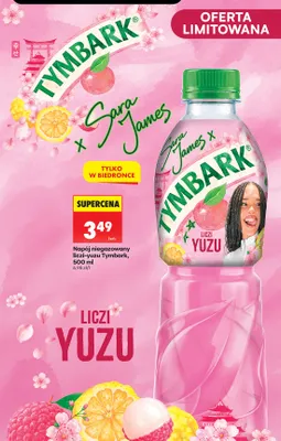 Napój niegazowany liczi-yuzu Tymbark x Sara James promocja w Biedronka