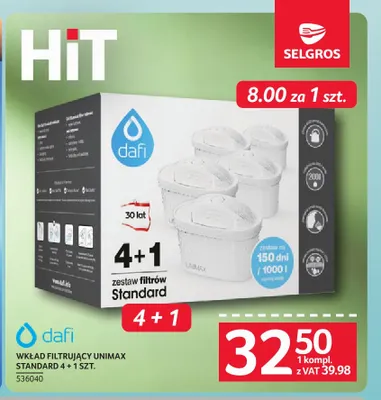 Wkład filtrujący Unimax Standard 4+1 szt. Dafi promocja w Selgros