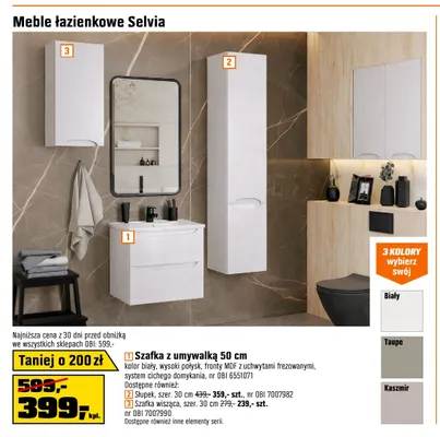 Szafka z umywalką 50 cm Selvia promocja w OBI
