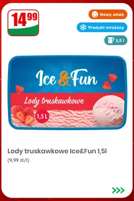 Lody truskawkowe Ice & Fun promocja w Dino
