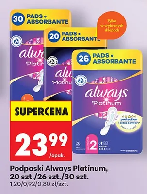 Podpaski Always Platinum 20szt. promocja w Biedronka