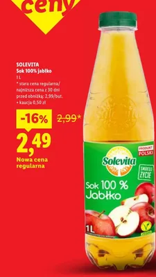 Sok 100% jabłko Solevita promocja w Lidl