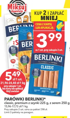 Parówki z serem Berlinki promocja w LEWIATAN