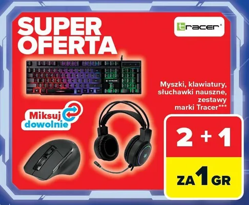 Myszki, klawiatury, słuchawki nauszne, zestawy marki Tracer promocja w Carrefour