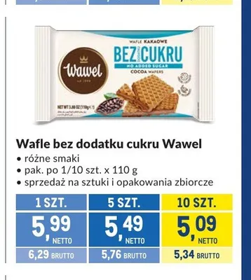 Wafle bez dodatku cukru Wawel promocja w Makro