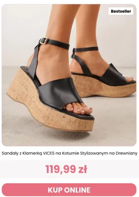 Sandały z klamerką VICES na koturnie stylizowanym na drewniany promocja w Renee